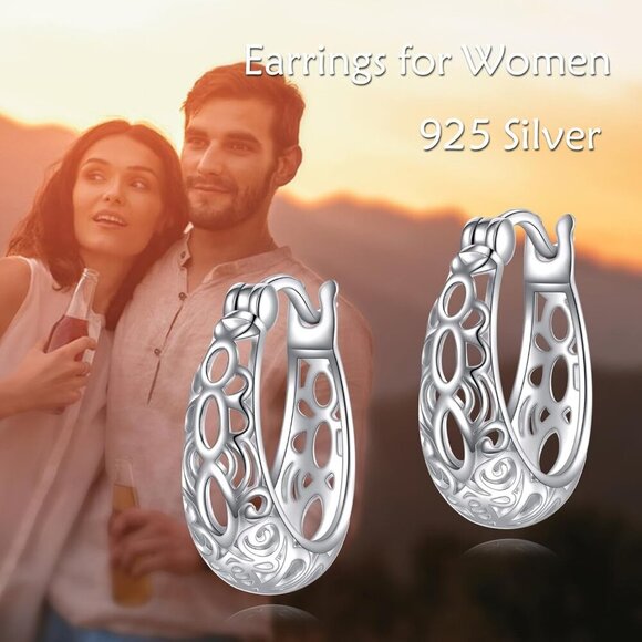 Women's Sterling Silver Hoop Earrings Looks Stylish - Picture 2 of 6